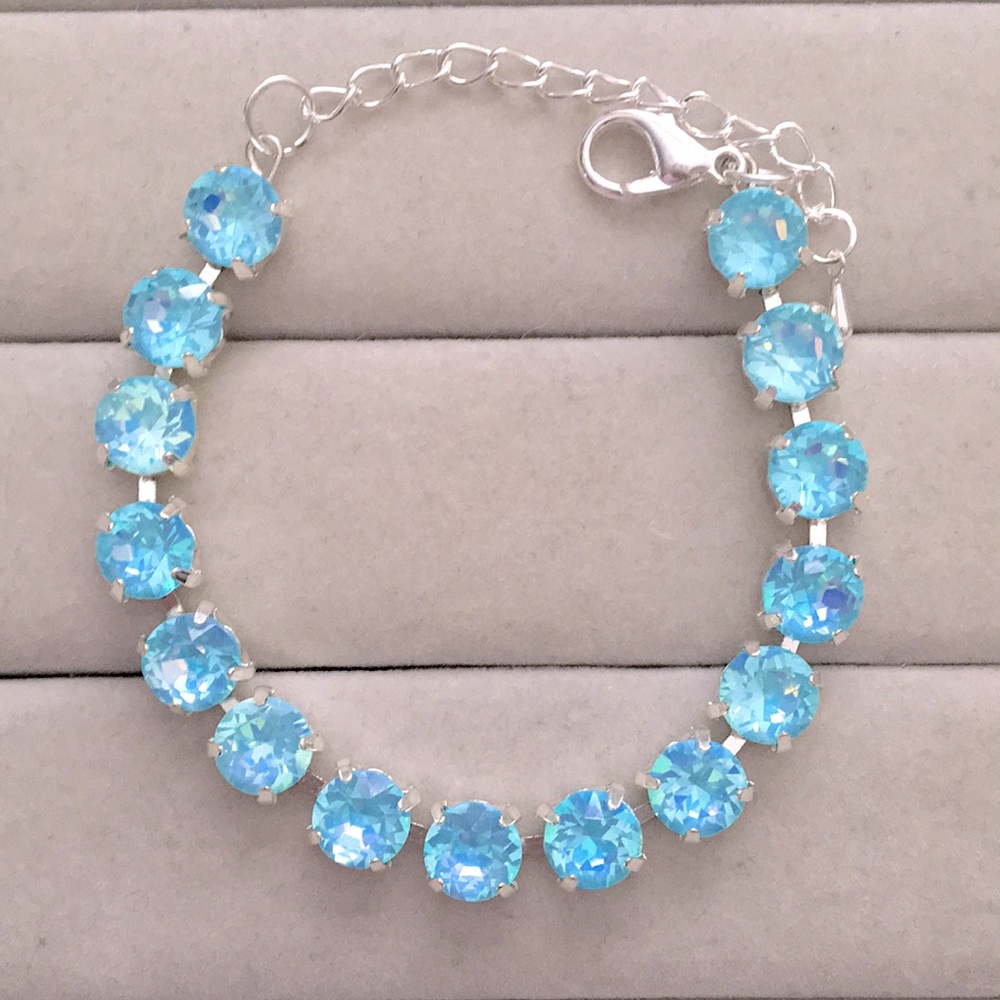 Aquamarine Opal Aurora Borealis + Silver Crystal Tennis Bracelet - Picture 9 of 9